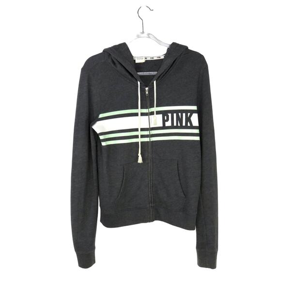 VS PINK Gray Pullover Hoodie Sweatshirt Mint Green Graphic Detail Medium - Picture 1 of 7
